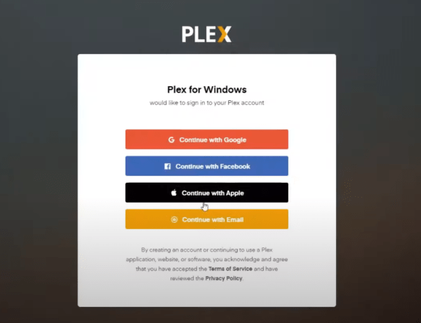 plex tv log in